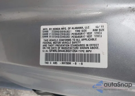 2012 Honda Odyssey Ex z USA, uszkodzony, nr VIN 5FNRL5H44CB021264